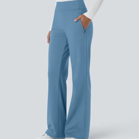 HALARA Flex DayStretch MidRise Side Zip Pocket Work Flare Pants Light Azure M - Picture 6 of 7